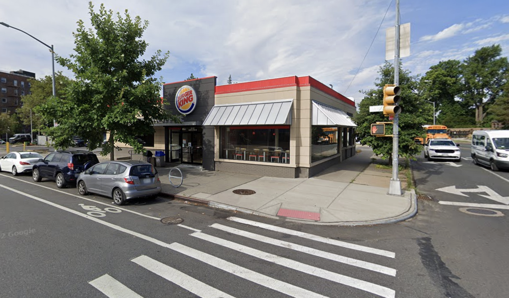 A photo of the Burger King in Brooklyn where an MTA bus driver crashed into the building.