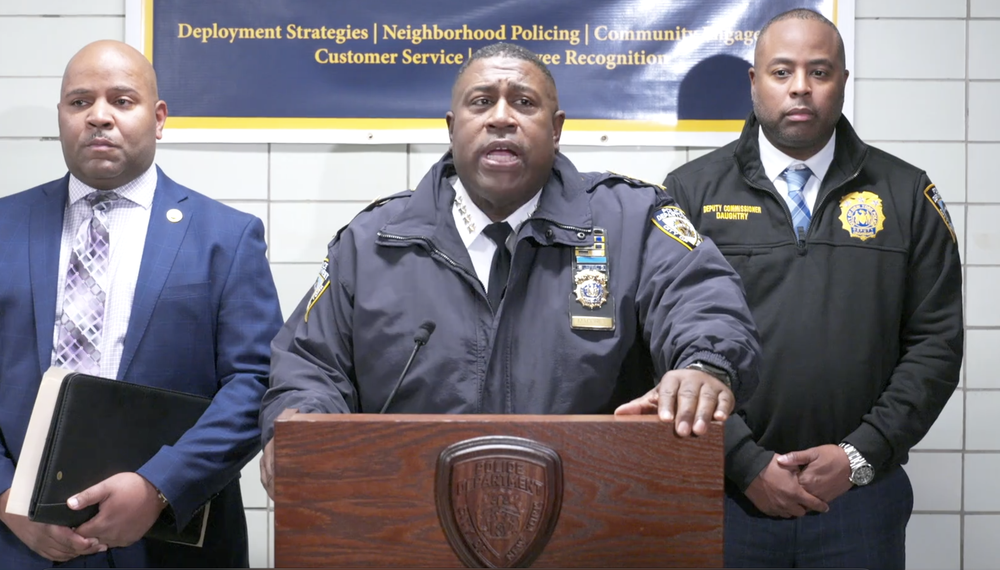 Chief of Department Jeffrey Maddrey briefs the media near the scene of the shooting on Thursday evening.