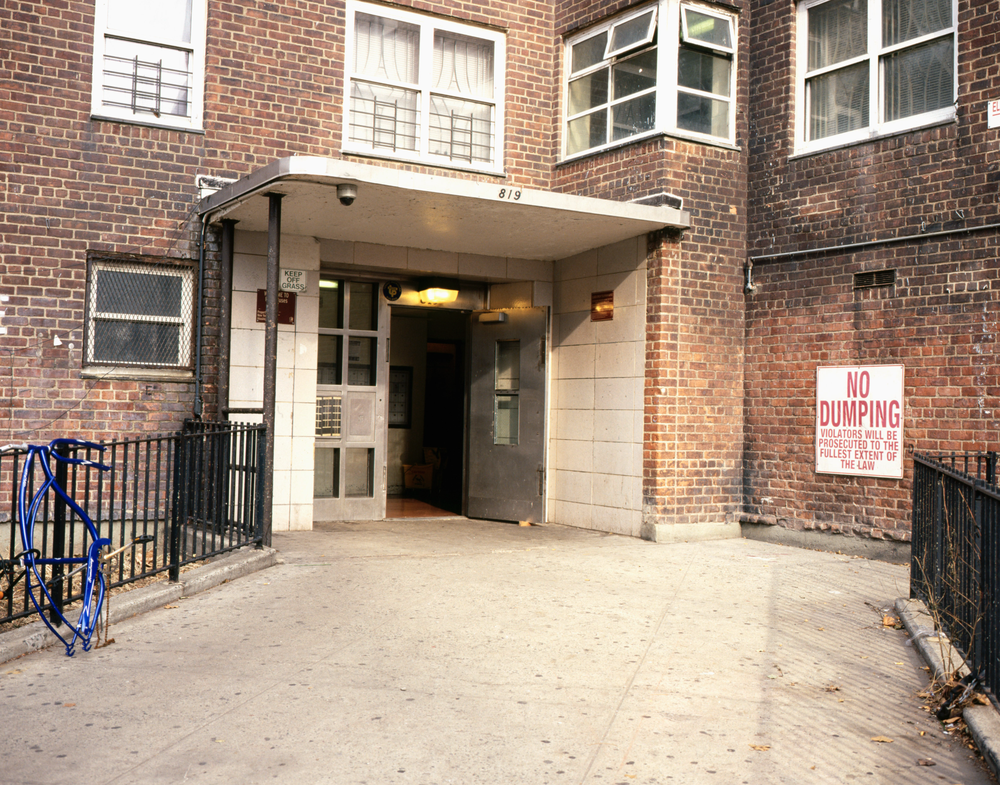 A NYCHA building entrance on the Lower East Side of Manhattan.
