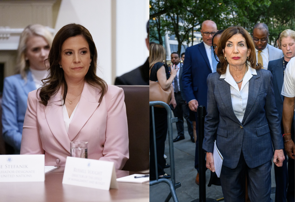 An edited image of Governor Kathy Hochul side by side with Representative Elise Stefanik.