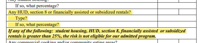 A section of a property insurance application for Seneca