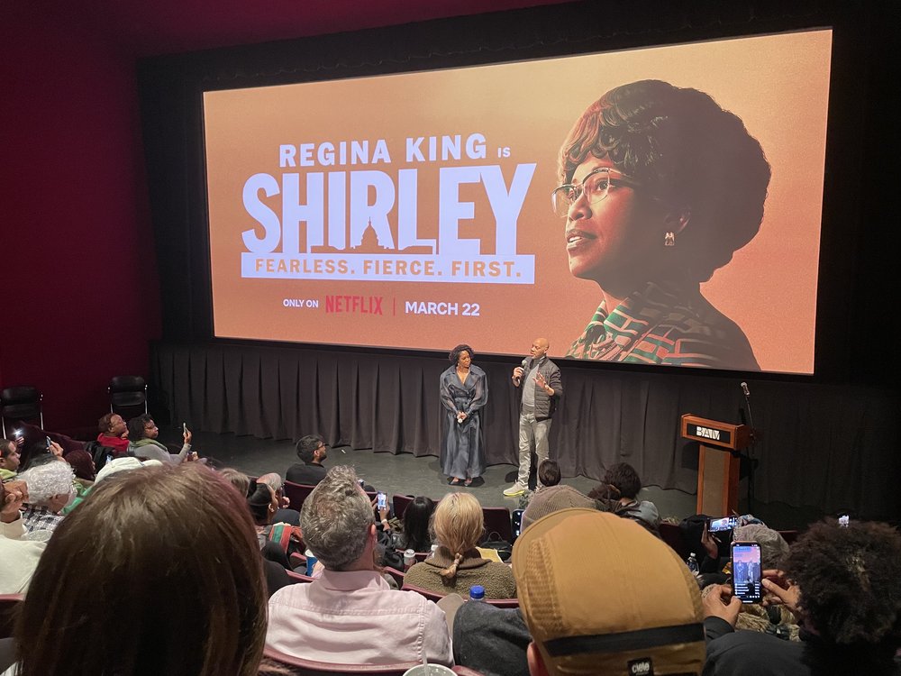 Director John Ridley and actress Regina King, who plays Shirley Chisholm, before a private screening of “Shirley” at BAM Rose Cinemas