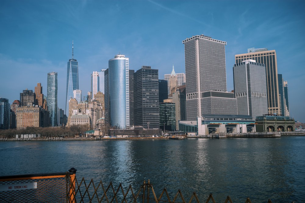 View of Manhattan from the Staten Island Ferry. December 2020.