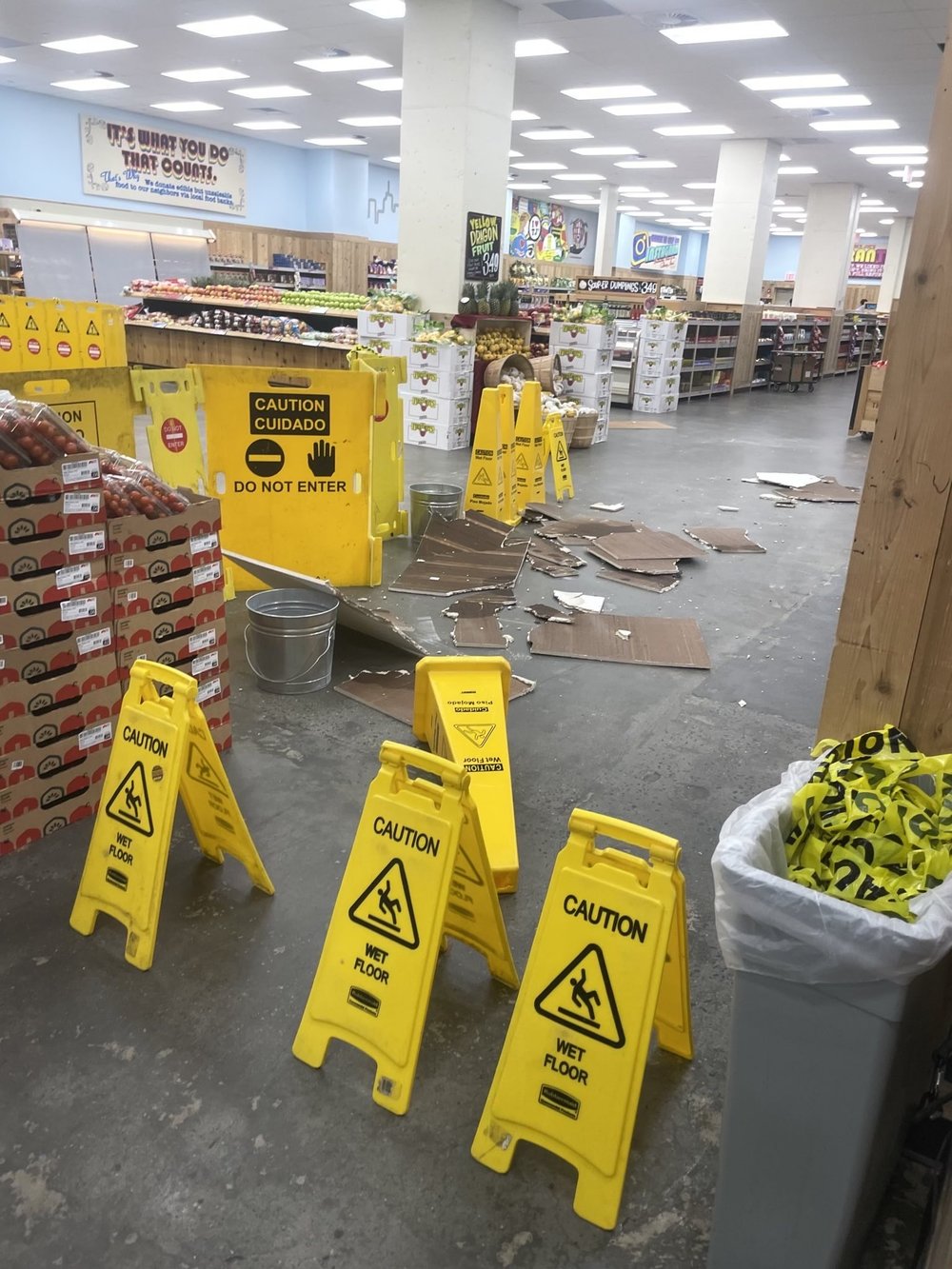 A photo showing a partial ceiling collapse at a Trader Joe's in Manhattan