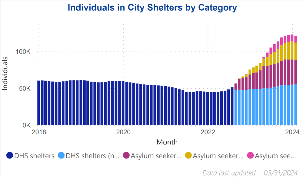 A bar graph showing the makeup of New York City's shelter population.