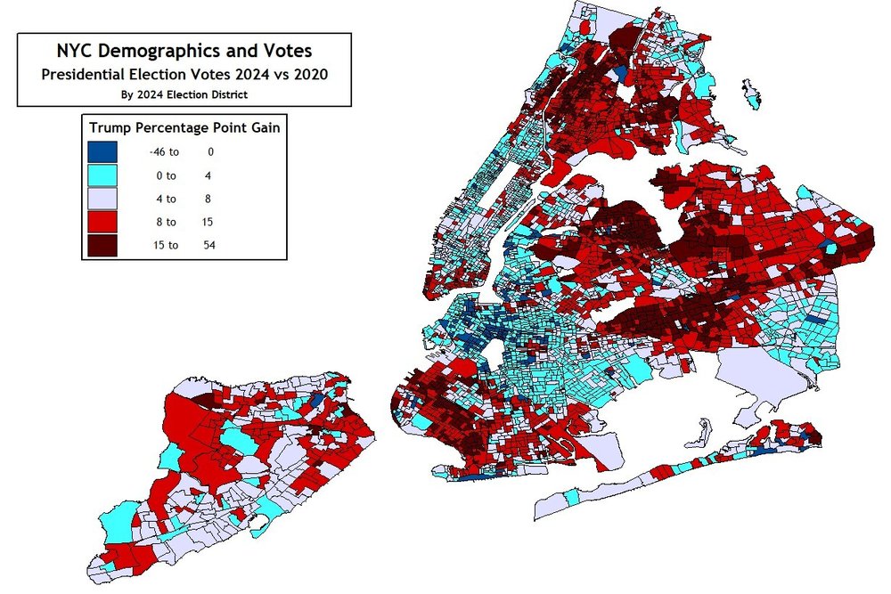 A map shows the vote breakdown in NYC