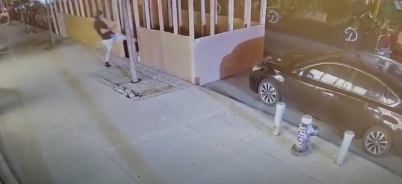 Security footage shows the man kicking in the plexiglass of a sukkah outside the Chabad Israel Center and urinating inside the structure.