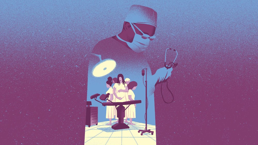 an illustration depicting a doctor and a group of female patients