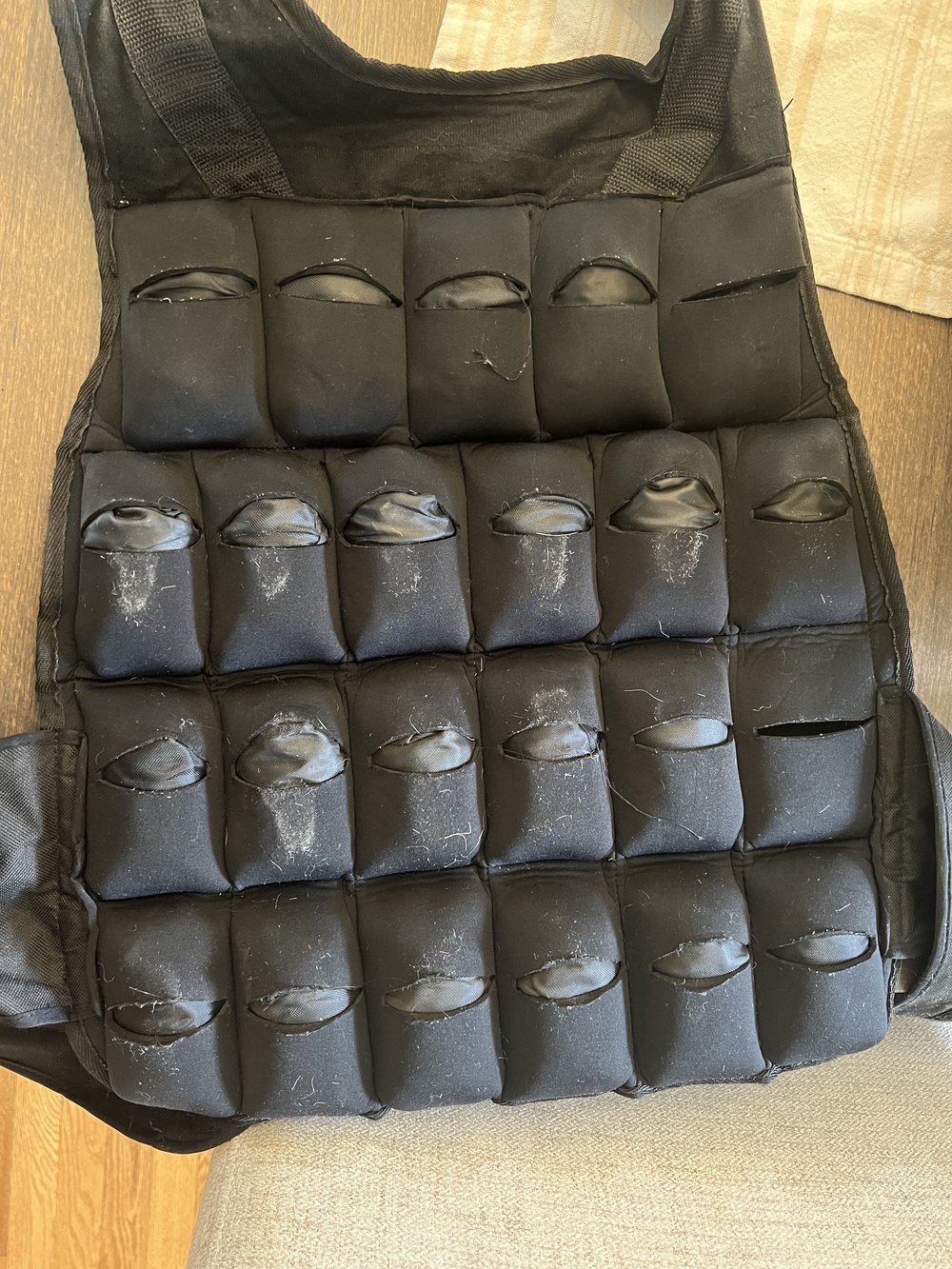 A close up of the weighted vest.