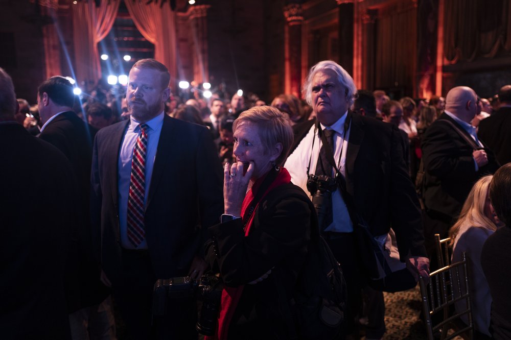 A woman looks nervous at a Lee Zeldin's election night party.