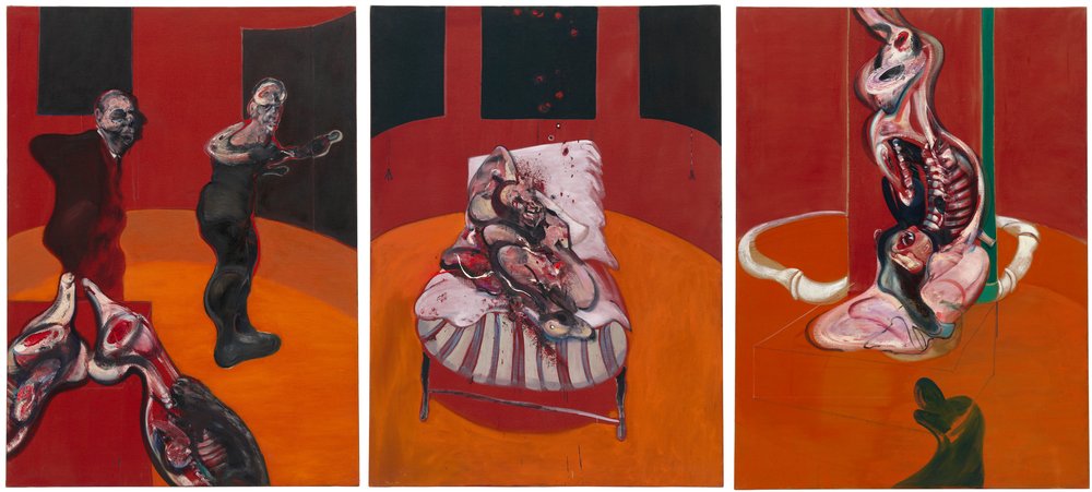 ac800bfbagen-press_artisticlicense-jm-bacon-64-1700a-b-c_ph-jpg.jpeg "Three Studies for a Crucifixion" by Francis Bacon. Selected by Julie Mehretu.