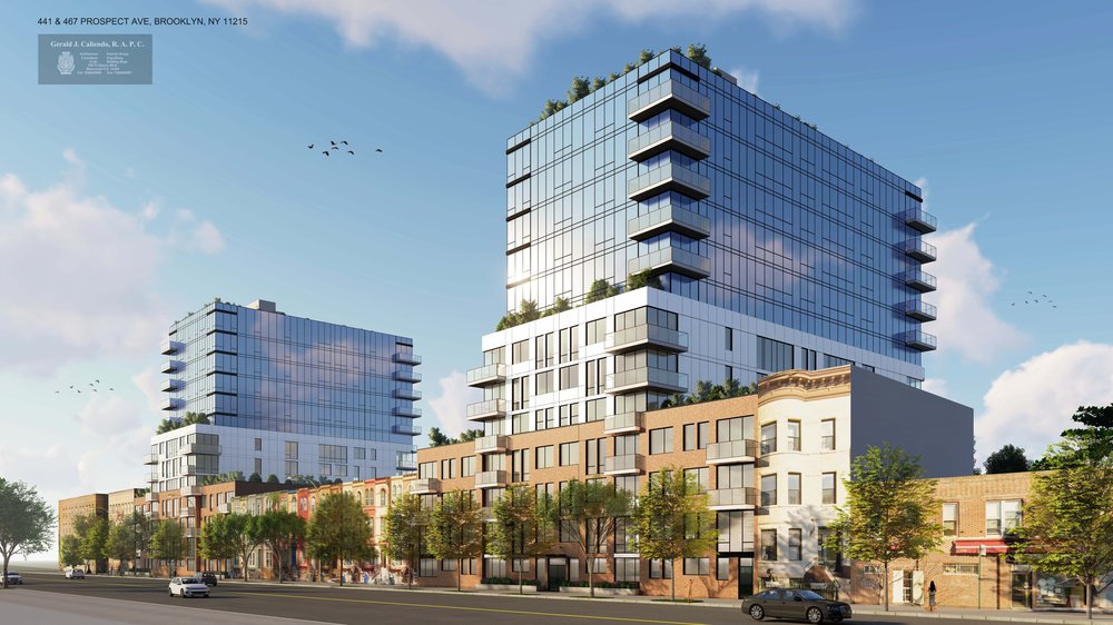A rendering of the proposed apartment complex shows a modern high rise apartment encapsulated in glass.