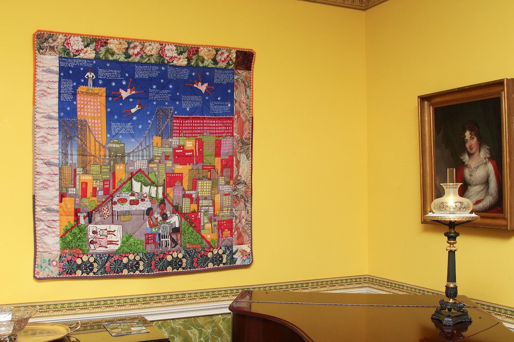 b31217044190123ma_she_presists-4848-jpg.jpeg Faith Ringgold's quilt of "Tar Beach II" next to a painting of Mrs. William Gracie (NYC Mayor's Office)