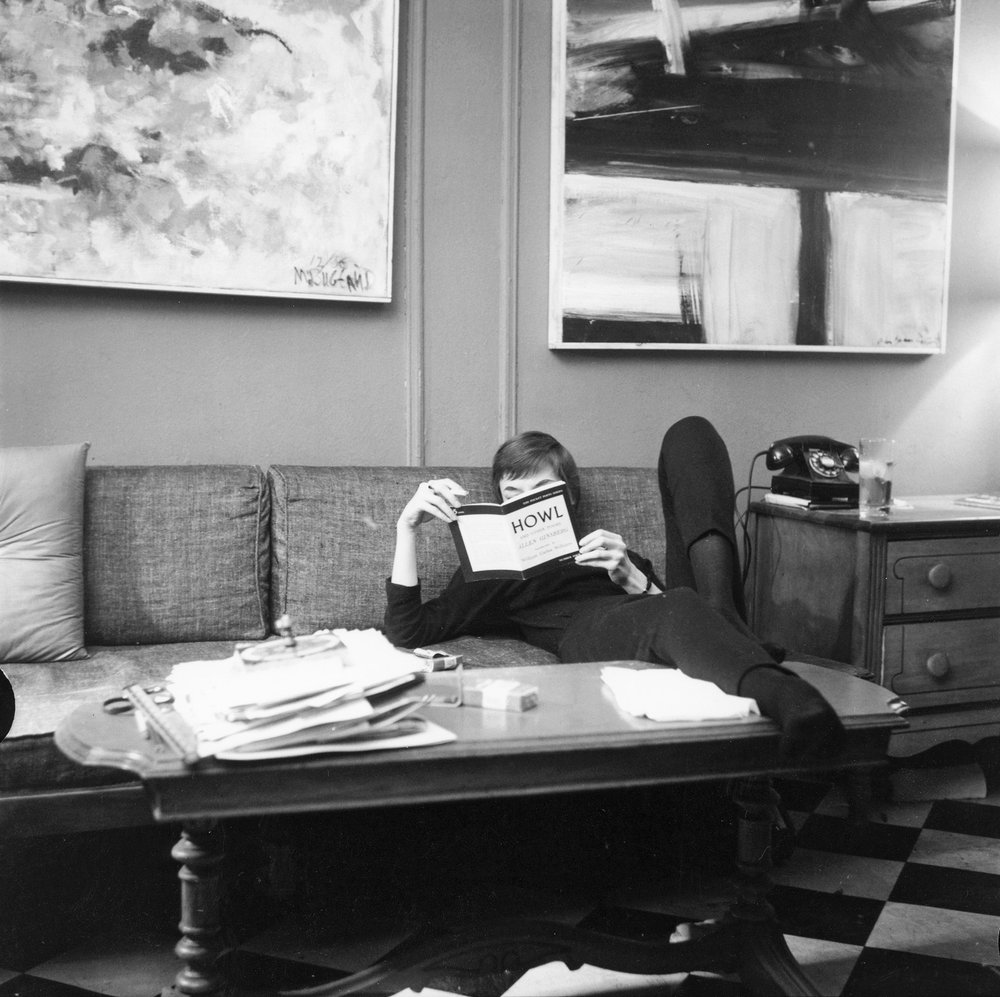 b37c954a1fredwmcdarrah_p040-jpg.jpeg Reading copy of Allen Ginsberg's "Howl" on the couch at Fred W. McDarrah's apartment, 304 West 14th Street, New York City, February 14, 1959<br/>