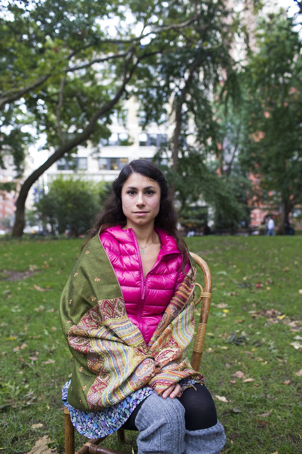 Amanda Yachechak poses for a portrait in Washington Square Park during the Pagan Pride Festival on Saturday, October 1, 2016. Yachechak identifies as a Celtic Eclectic Witch and says it felt like a homecoming when she found it.<br>