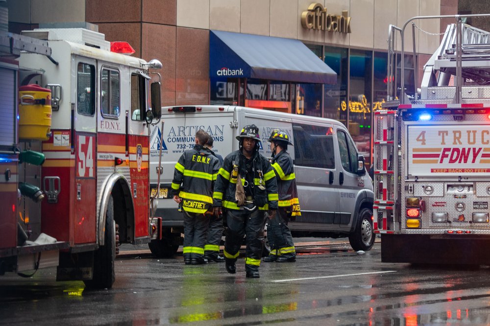 The emergency response outside 787 7th Avenue  (David "Dee" Delgado /  Gothamist)