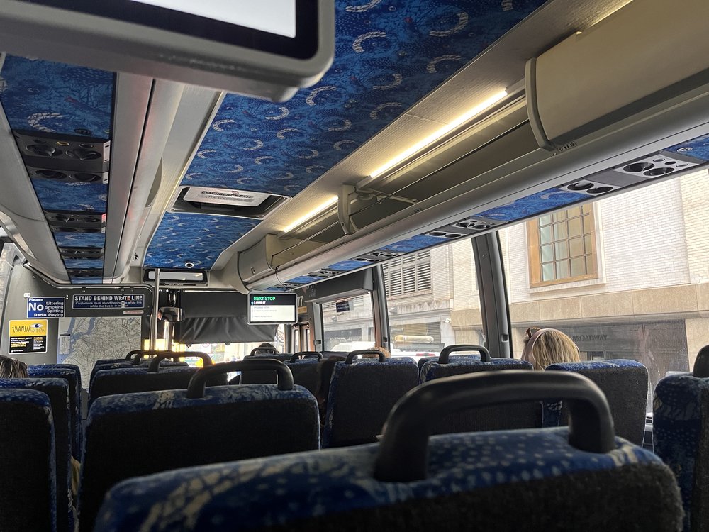 the inside of an express bus