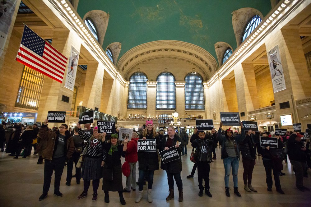 At the Non-March for Disabled Women in Grand Central Terminal (<a href="https://www.gretchenrobinette.com/">Gretchen Robinette</a> / Gothamist)