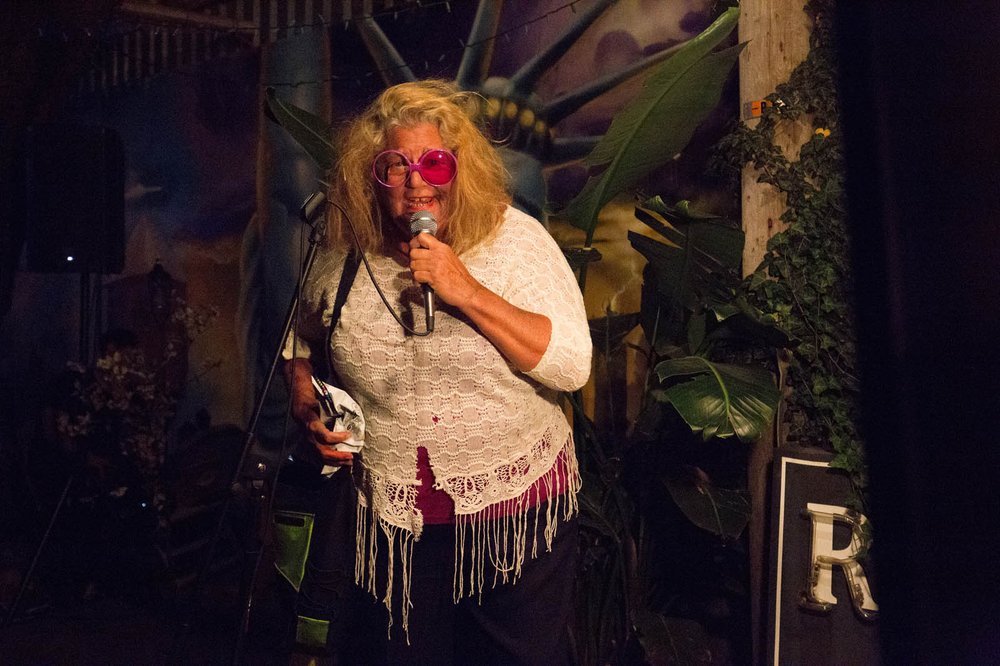 c90256082img_8000-jpg.jpeg Hedra, a.k.a. Miss Derailment, did her own version of a subway delay announcement.<br>