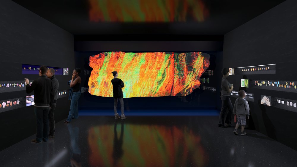 cc7a7f1d53a-fluorescence-and-phosphorescence-gallery-rendering-jpg.jpeg This conceptual rendering shows a fluorescence and phosphorescence gallery in the new Allison and Roberto Mignone Halls of Gems and Minerals. (Courtesy of Ralph Appelbaum Associates)