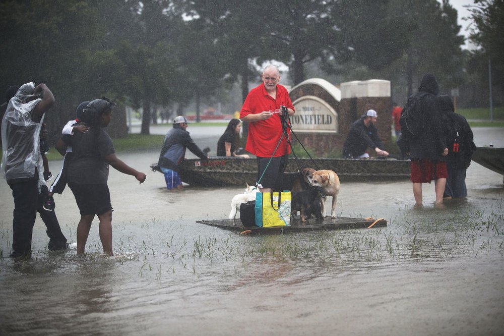 cc82f71c1gettyimages-840305968-jpg.jpeg : People wait for a rescue boat as they flee their homes after the area was inundated with flooding from Hurricane Harvey on August 28, 2017 in Houston, Texas<br>(Getty Images)