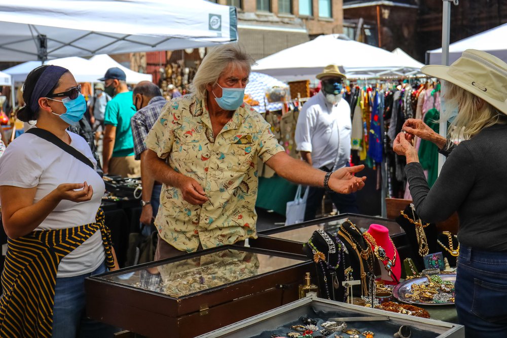 Chelsea Flea reopening People browse the newly reopened open-air Chelsea Flea Market