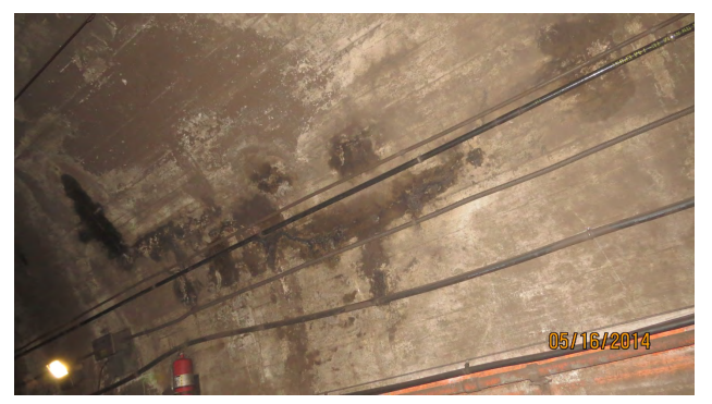 Moisture in the North River Tunnel below the Hudson River in 2014.