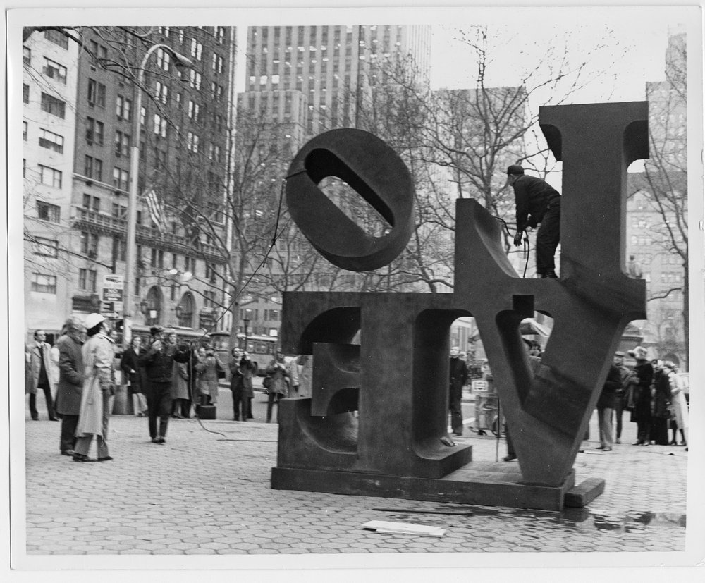 d18725a5b10robert-indiana-love-sculpture-installation-5th-avenue-at-60th-street-central-park-1971-public-art-file-photo_preview-jpg.jpeg Robert Indiana, Love, 1971, Doris D. Freedman Plaza, Central Park, Manhattan, NYC Park. Now part of the Indianapolis Museum of Art’s permanent collection, Robert Indiana installed his famous sculpture at the entrance of Central Park in 1971. Though there are now over 40 versions of this sculpture on view around the world, this was the original.<br/>