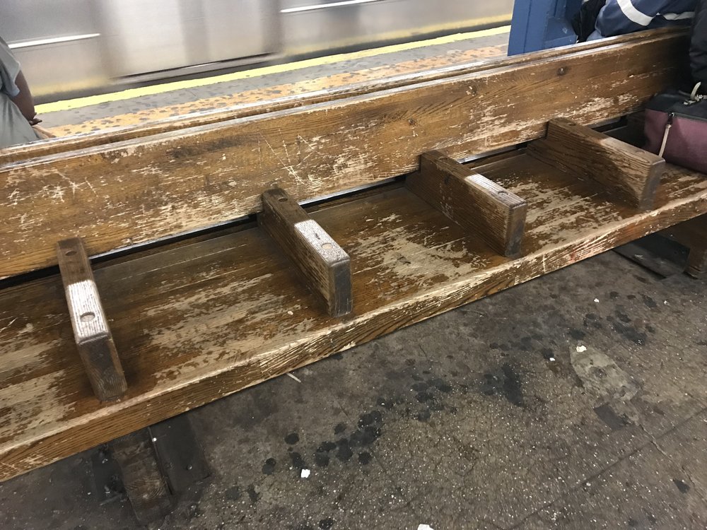 Usually subway benches look this one at West 72nd Street<br>