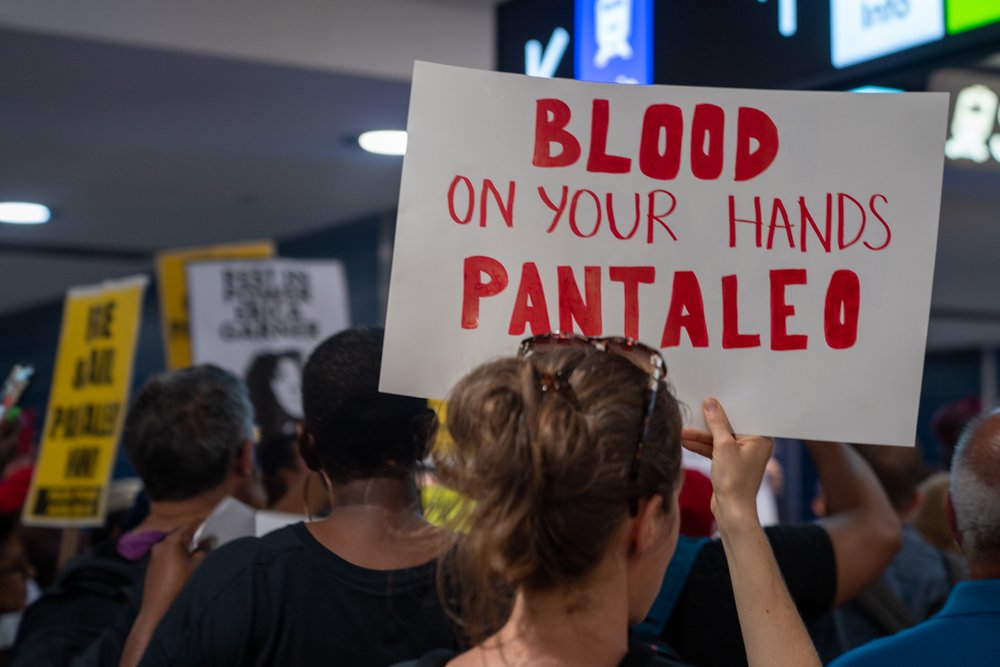 Protesters at the Staten Island Ferry Terminal<br>