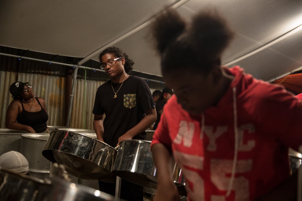 Despers, one of the best-known steel bands in Brooklyn's West Indian community, practices in its cramped industrial space in Crown Heights.