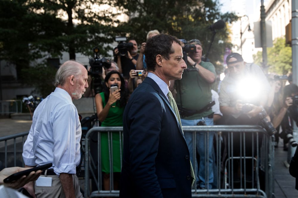 da9a51ddagettyimages-853593882-jpg.jpeg Former Rep. Anthony Weiner leaves Manhattan Federal Court, September 25, 2017 (Getty Images)