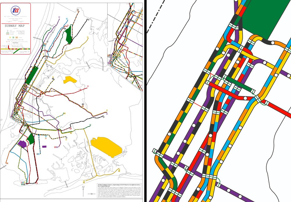 A photo of Reconstruction of Raleigh D'Adamo's route-colored sketch, digitally recreated by Reka Komoli, 2015; plus zoomed-in detail