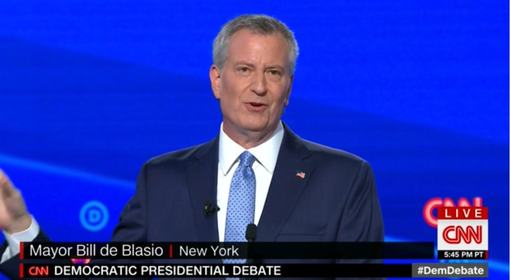 Bill de Blasio speaks during the second Democratic primary debate, hosted by CNN.