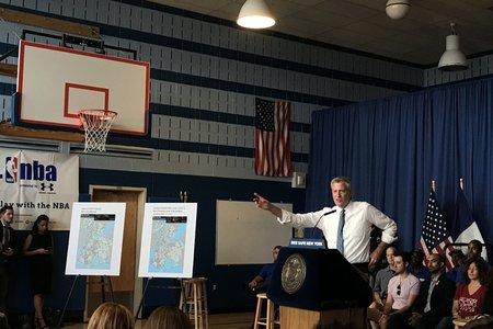 De Blasio at today's press conference in Bay Ridge