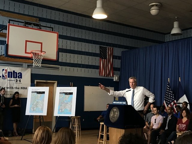 De Blasio at today's press conference in Bay Ridge