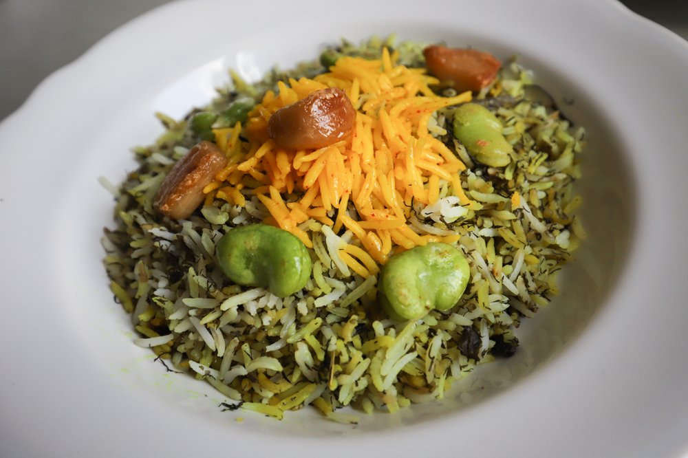 Herbed Rice: basmati rice and herbs, fava beans, roasted garlic<br/>