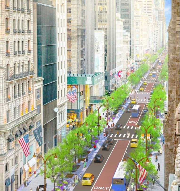 A rendering of a redesigned Fifth Avenue released by Mayor Eric Adams' office on Thursday.