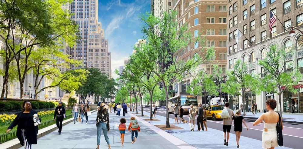 A rendering of a redesigned Fifth Avenue released by Mayor Eric Adams' office on Thursday.