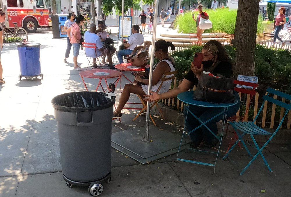 The robotic trash bins make their rounds in Downtown Brooklyn.