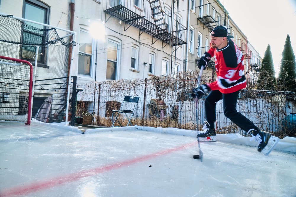 Gino Santaguida in his backyard hockey rink