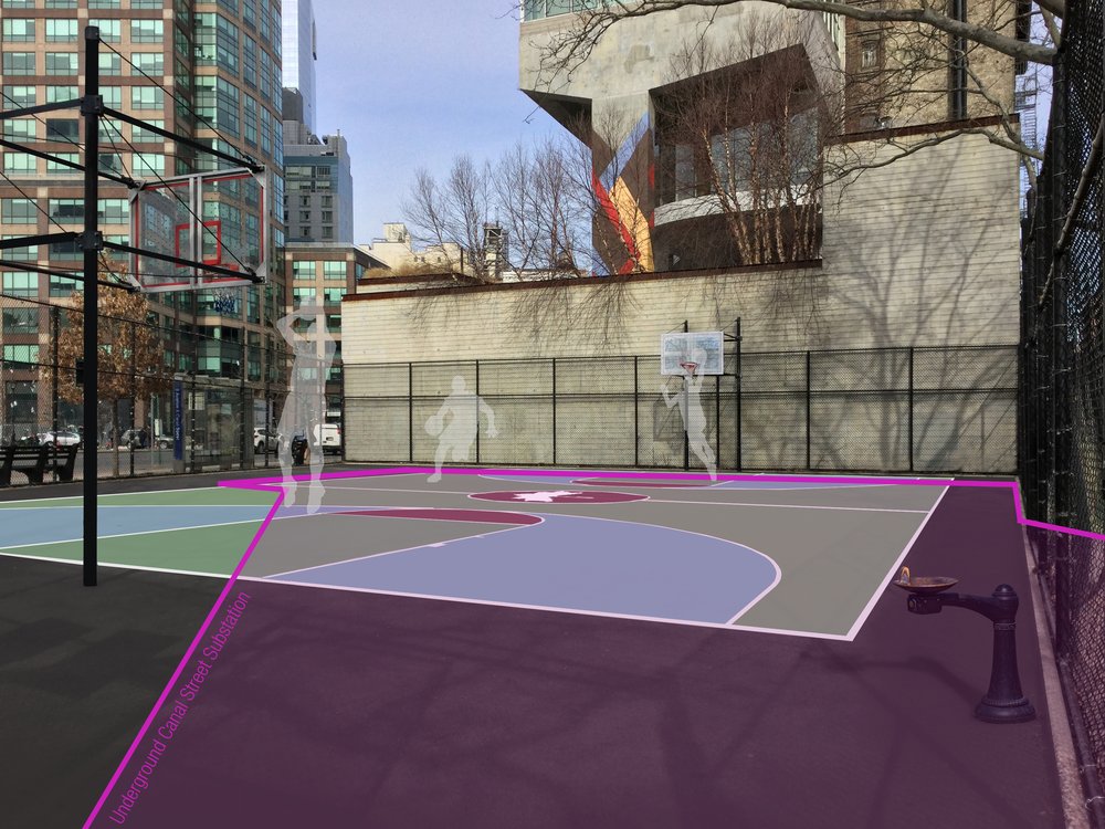 A MTA rendering of a restored basketball court in SoHo.