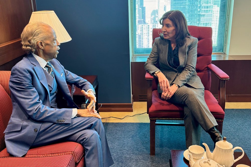 The Rev. Al Sharpton meets with New York Gov. Kathy Hochul on Tuesday.