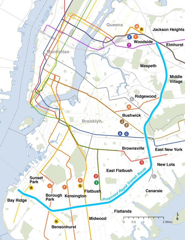 The route of the InterBorough Express in Brooklyn and Queens