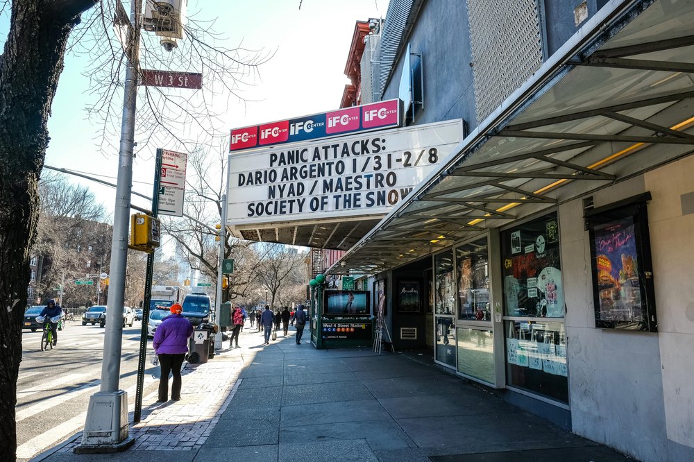 The exterior of an indie movie theater