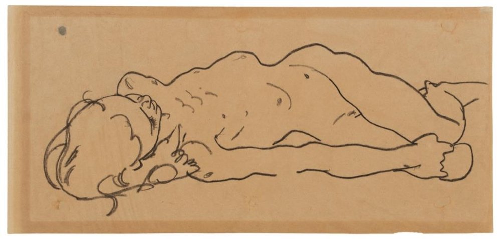 This drawing was likely sketched by Egon Schiele in 1918, shortly before the artist's premature death.