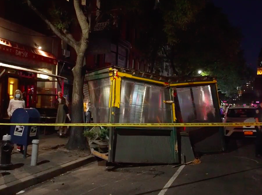 The outdoor dining shed at Greenwich Village restaurant Bar Six after it was dragged by a sanitation truck.