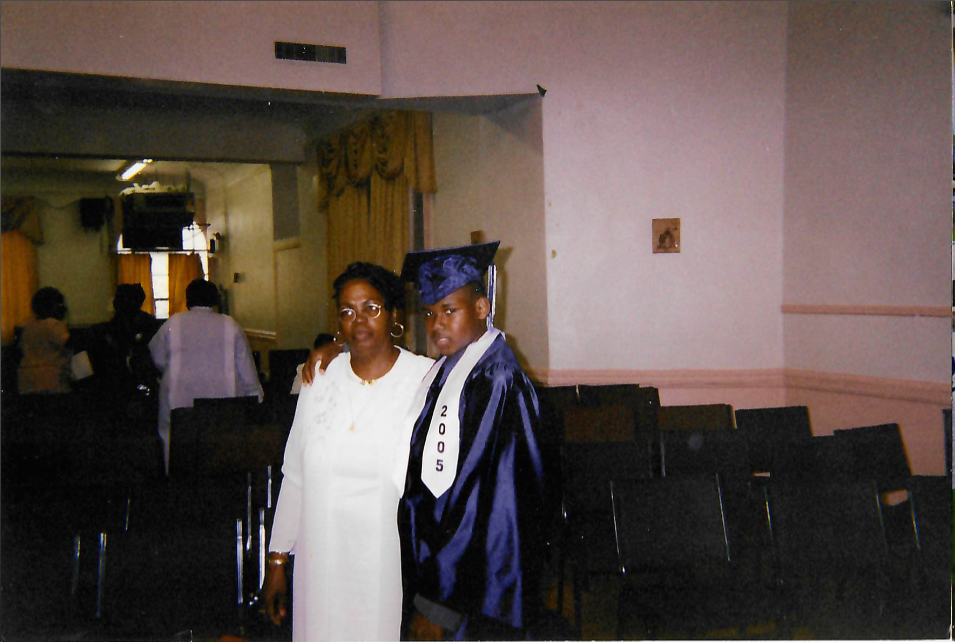 Stewart and his mother at his 8th grade graduation, about three years before his arrest.