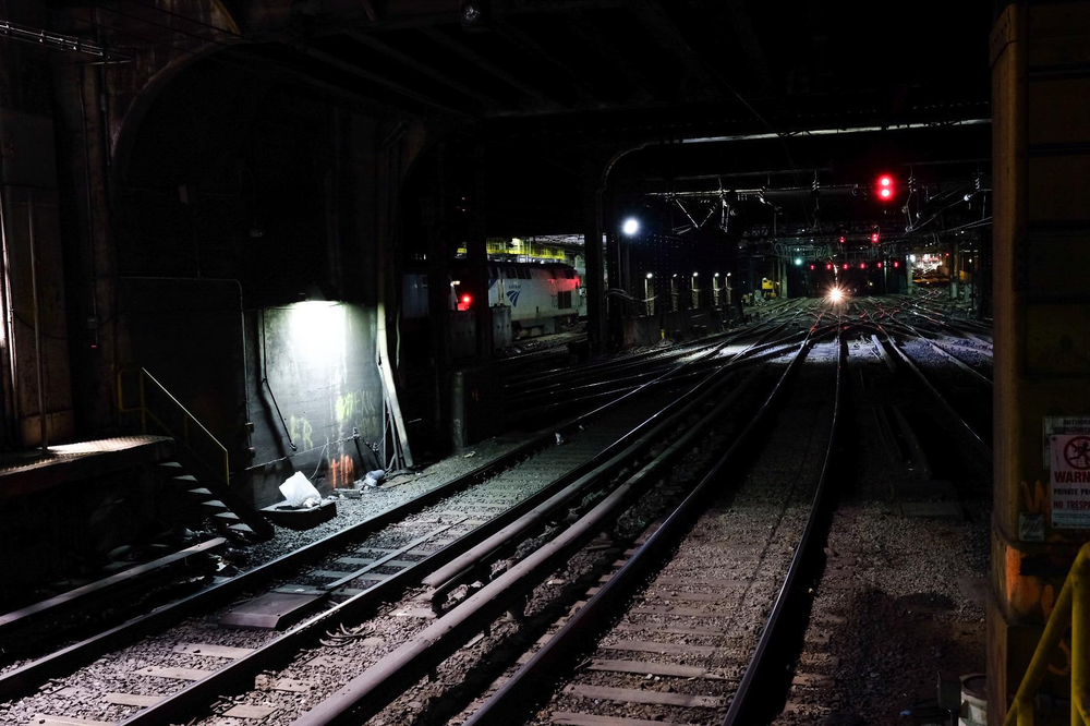 A view from a Penn Station platform toward the North River Tunnel under the Hudson River.