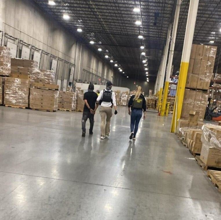 A view inside the warehouse in New Jersey, where federal immigration enforcement agents conducted a raid on Wednesday.